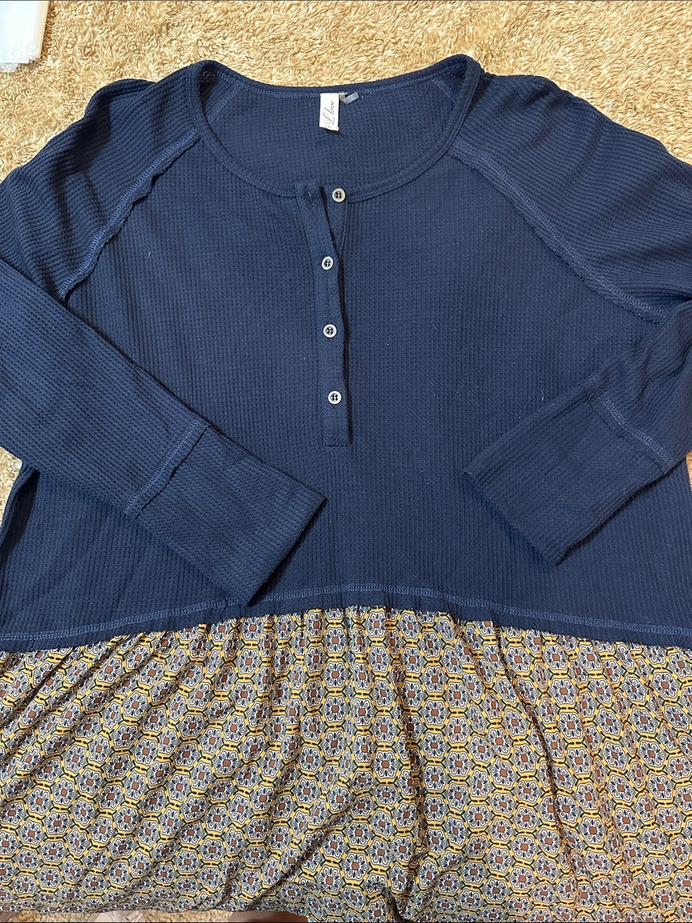 Love Navy Blue Waffle Knit Henley Top